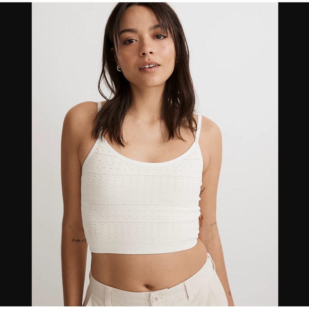 Madewell NEW NWT Womens XXS/XS Ivory White‎ Seamless Pointelle Crop Cami Top
